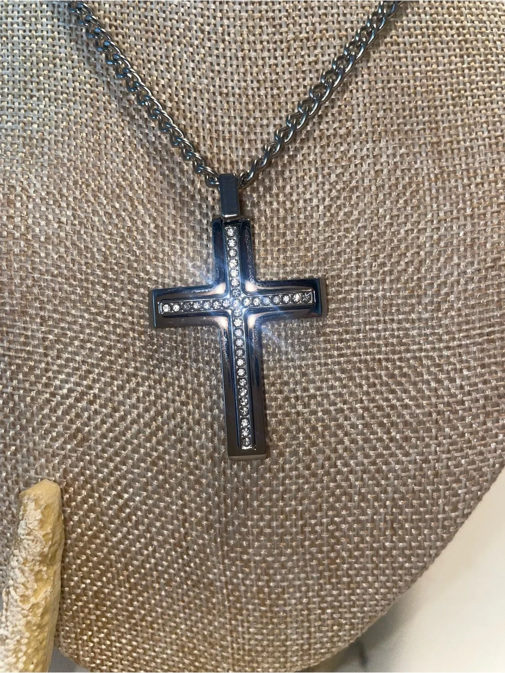 Cross Pendant Necklace in Gunmetal with Pavé Accents